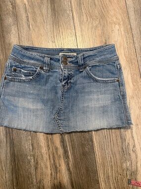 XX3 Blue Denim Mini Skirt with Frayed Hem